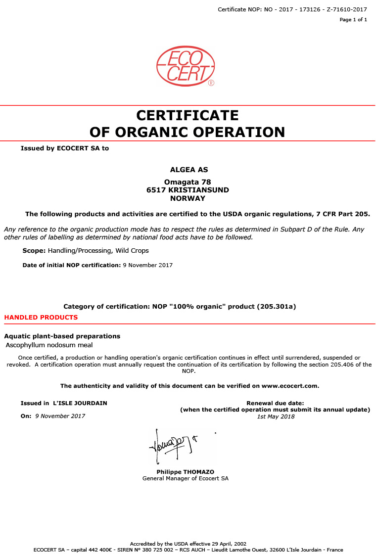 Ecocert - Algea certification